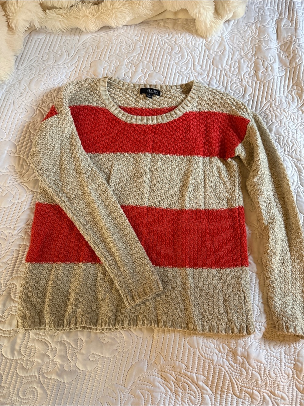 a.n.a red/orange and Cream Striped Crew Sweater